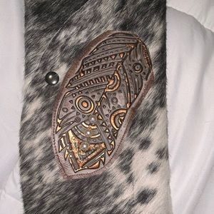 Feather hair on hide Envelope wristlet with fringe